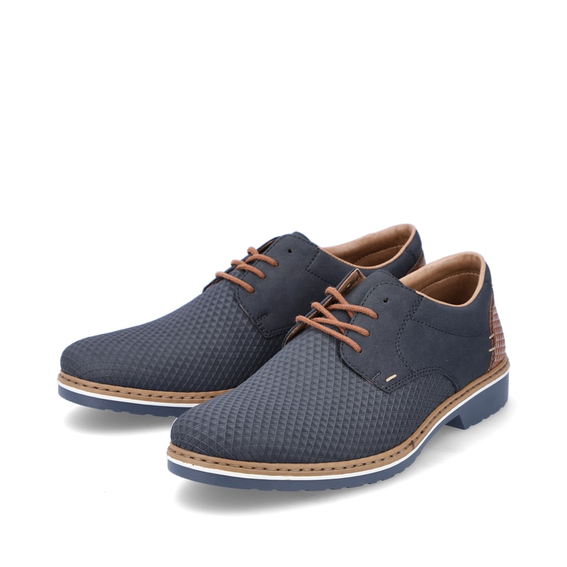 Blaue Rieker Herren Schnürschuhe 16504-16 mit der Extraweite H. Schuhpaar seitlich schräg.