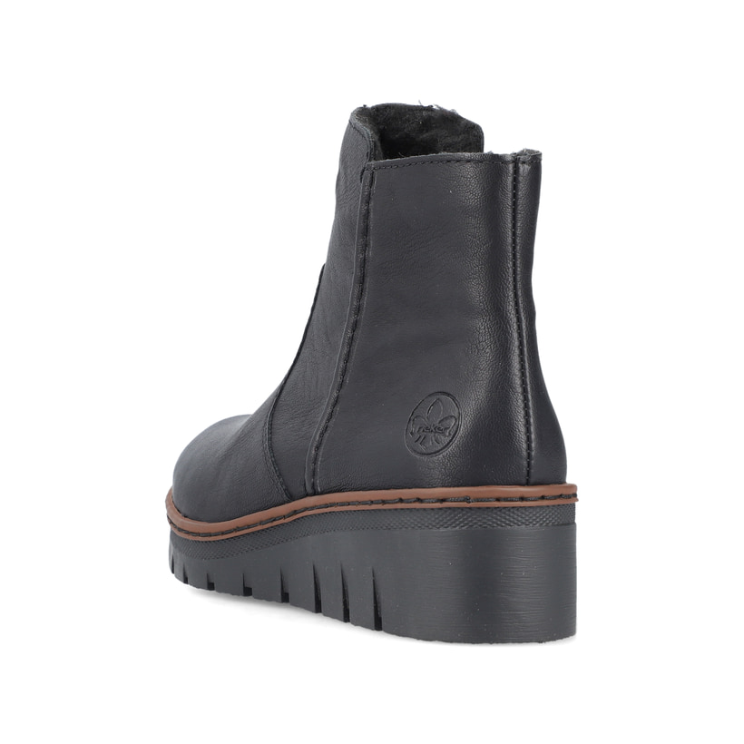 Bottines Rieker noires pour femmes X9165-00 avec fermeture éclair. Chaussure vue de l'arrière.