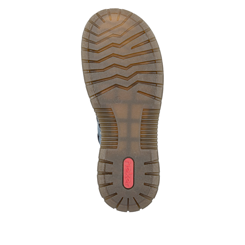 Royalblaue Rieker Damen Schnürstiefel 53632-14 mit auffälligem Logo. Schuh Laufsohle.