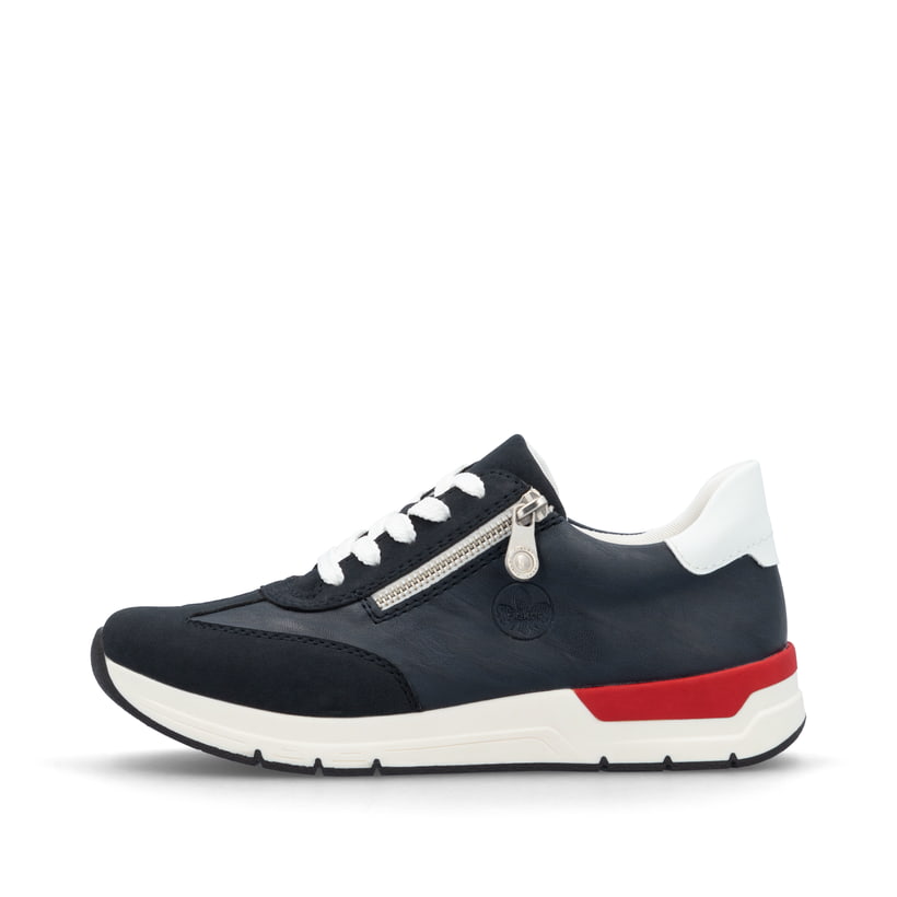 Blaue Rieker Damen Sneaker Low 58923-14 mit einem Reißverschluss. Schuh Außenseite.