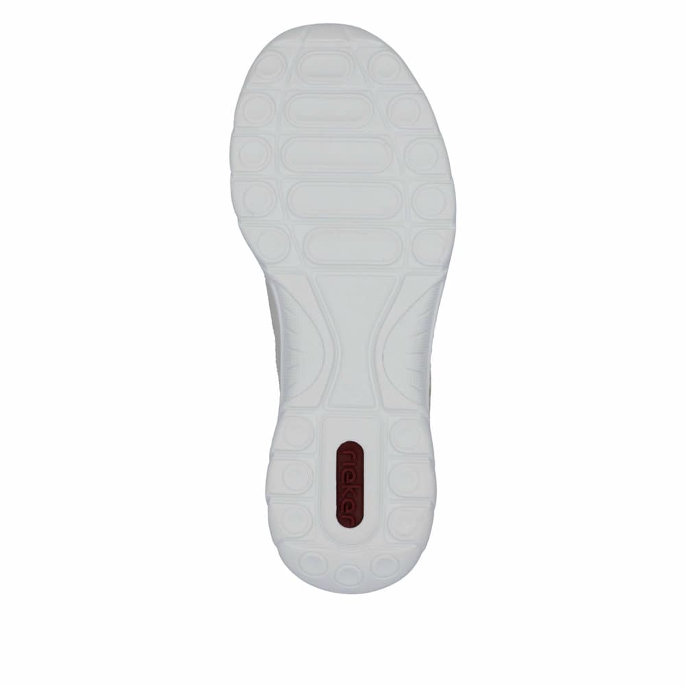 Weiße Rieker Damen Slipper L3294-80 mit einem Gummizug. Schuh Laufsohle.