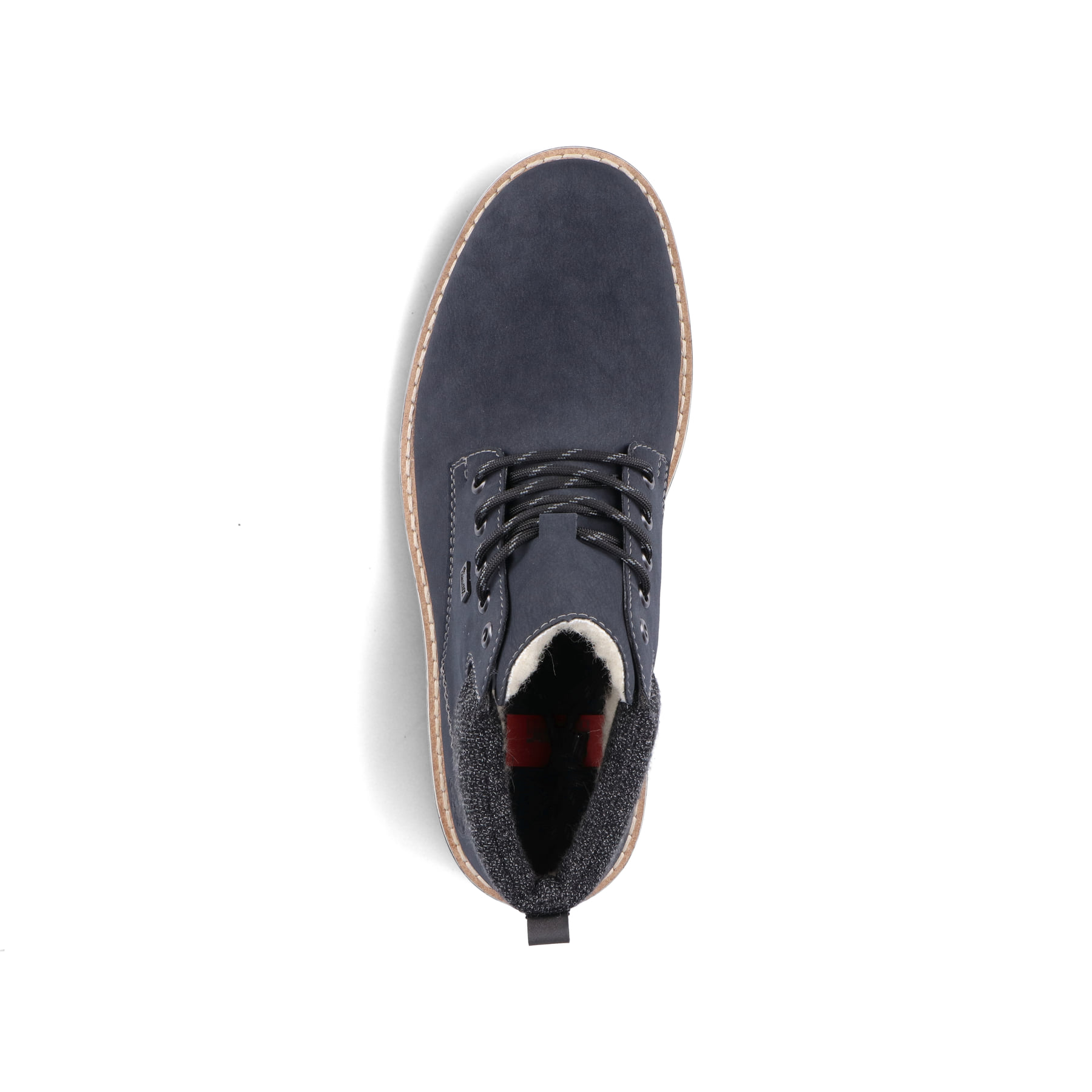 Pazifikblaue Rieker Herren Schnürstiefel 38419-16 mit einer robusten Profilsohle. Schuh von oben