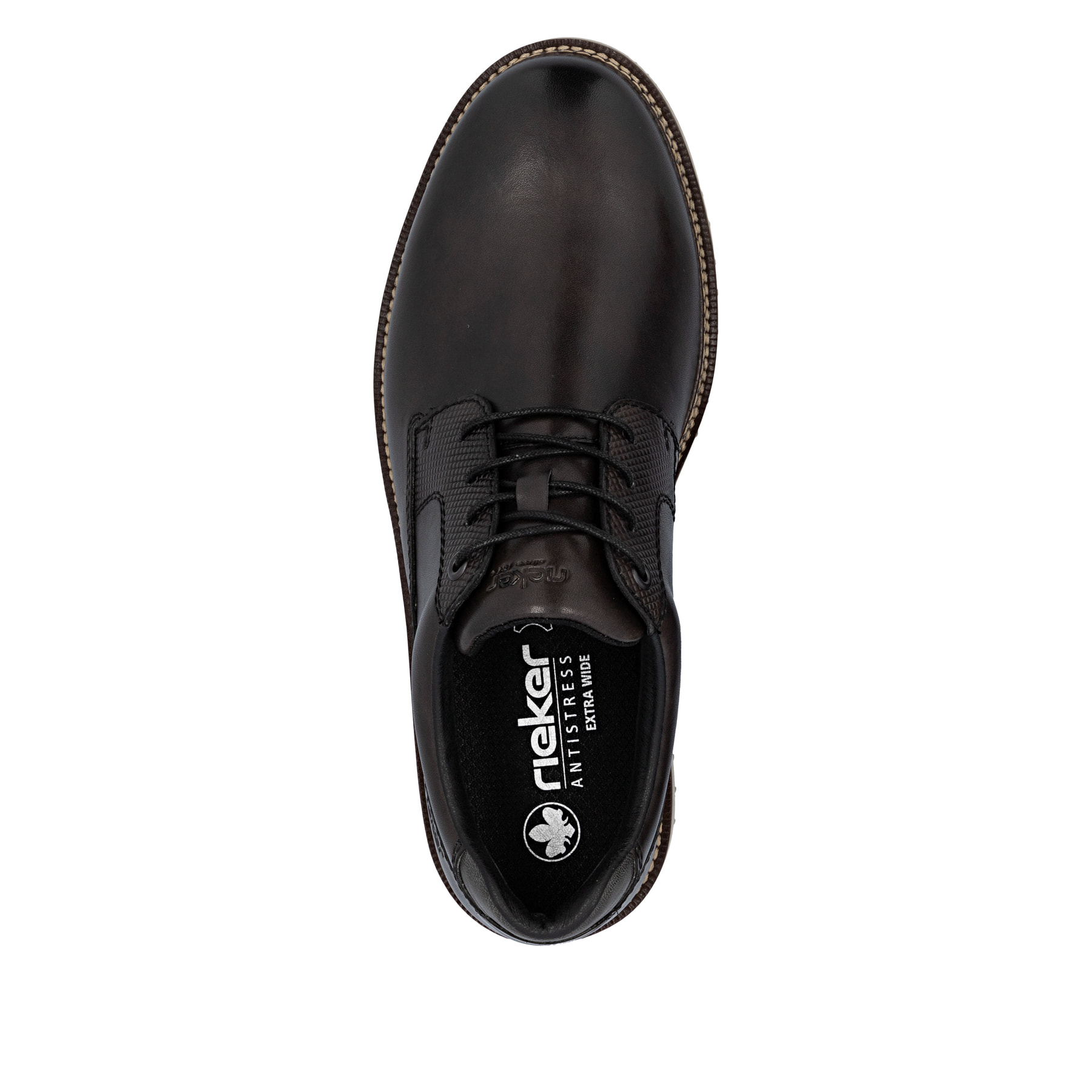Graue Rieker Herren Schnürschuhe 04503-45 aus Glattleder mit der Extraweite H. Schuh von oben.