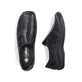 Schwarze Rieker Damen Slipper L1751-00 mit einem Gummizug. Schuh von oben, liegend.