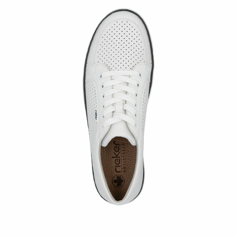 Weiße Rieker Herren Schnürschuhe 19603-80 mit modernen Ziernähten. Schuh von oben.