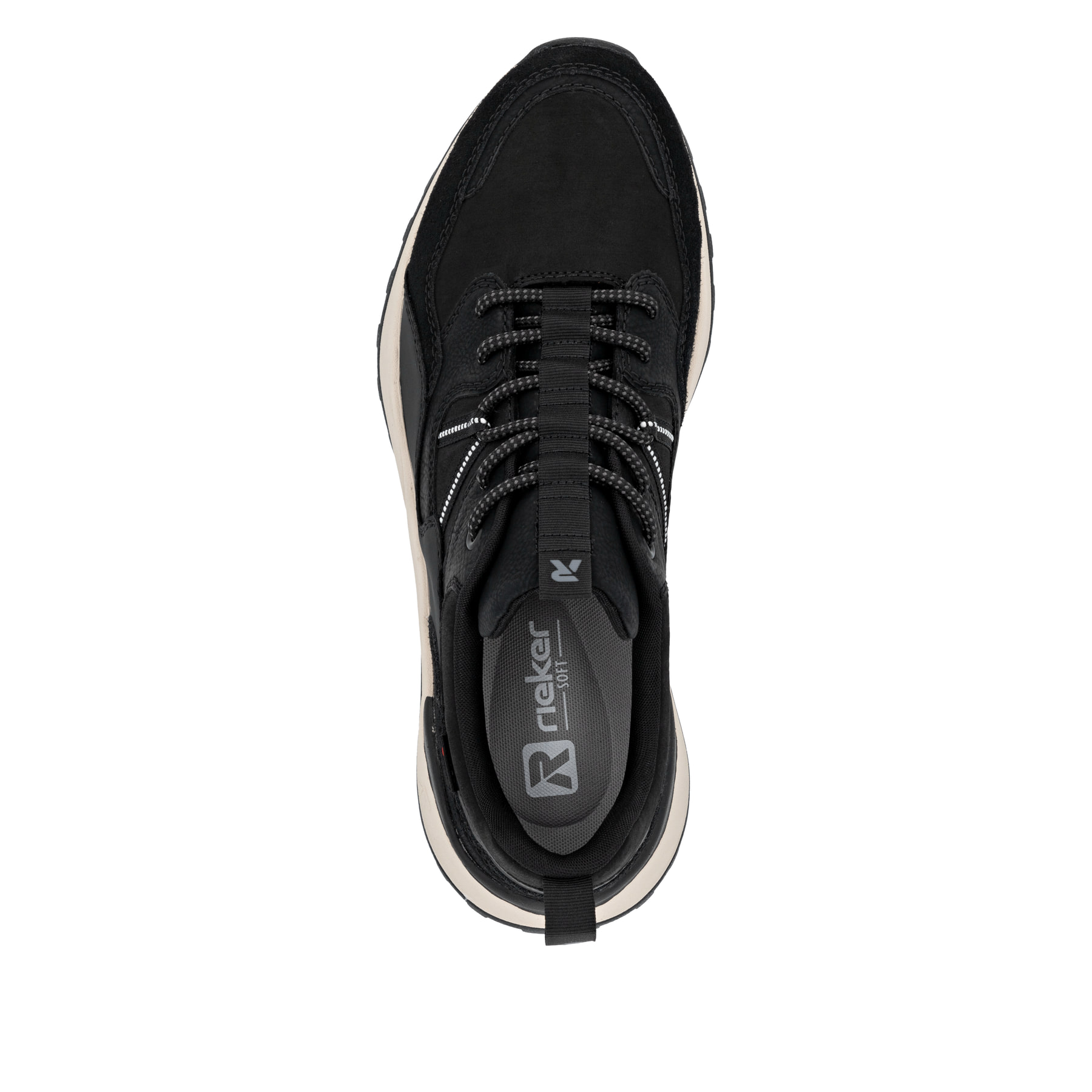 Baskets basses Rieker noires pour homme U1301-02 avec membrane RiekerTEX. Chaussure vue de dessus.