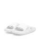 Weiße Rieker Damen Pantoletten W3450-80 mit ultraleichter und flexibler Sohle. Schuhpaar seitlich schräg.