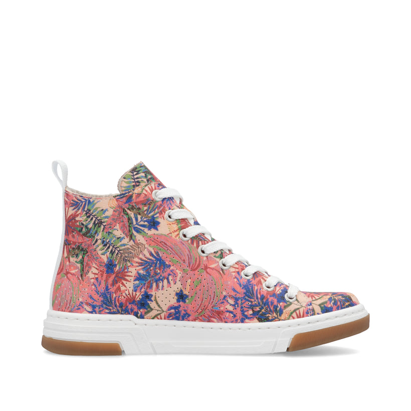 Mehrfarbige Rieker Damen Sneaker High N3945-91 in Löcheroptik mit Reißverschluss. Schuh Innenseite.
