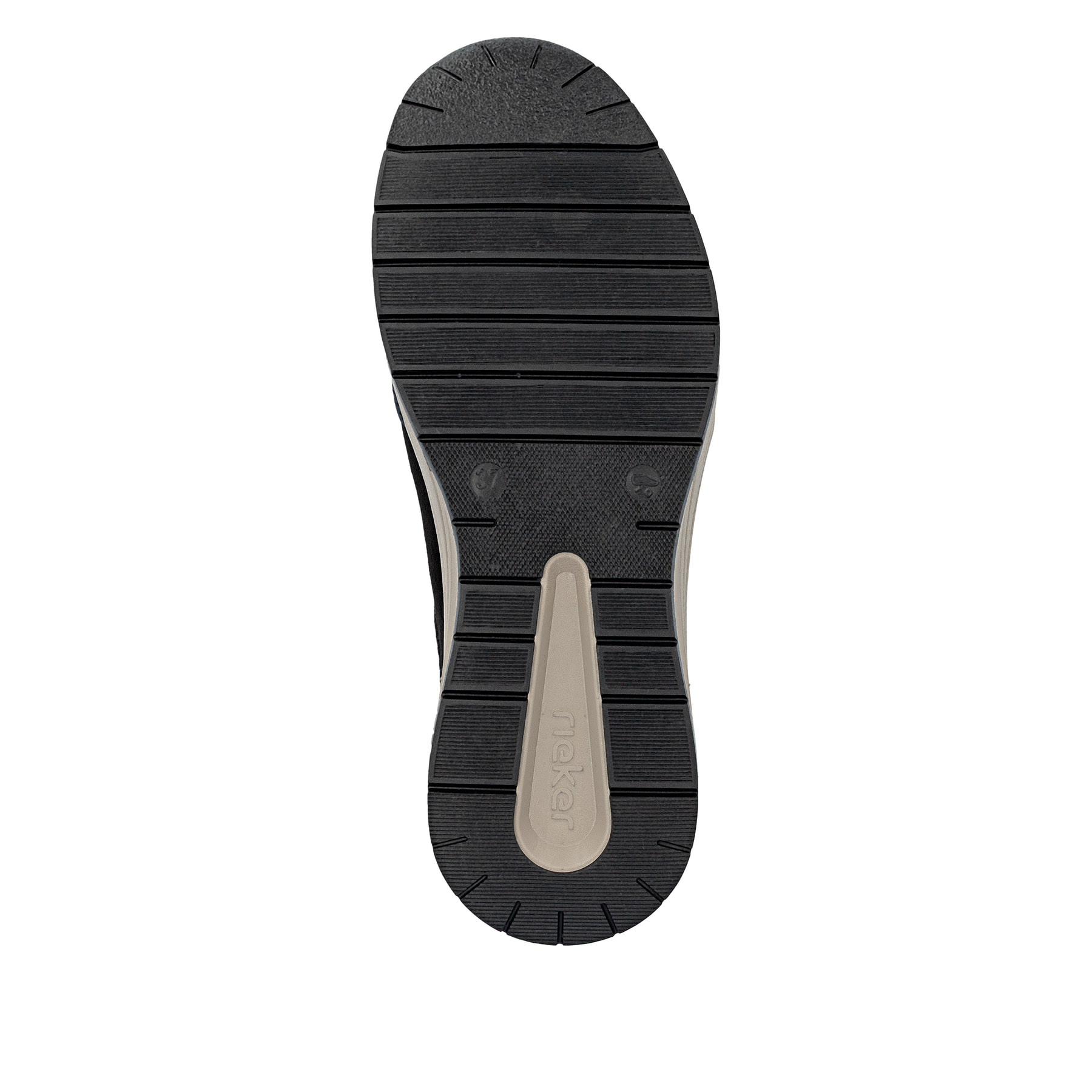 Mocassins Rieker bleus pour femme N9552-14 avec fermeture éclair. Semelle extérieure de la chaussure.