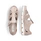 Beige Rieker Damen Slipper 49958-61, Barfußschuhe mit einem Klettverschluss. Schuh von oben, liegend.
