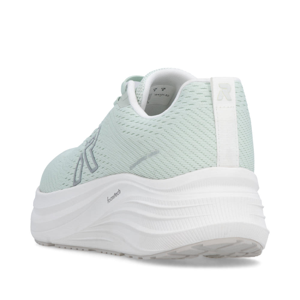 Baskets basses Rieker vertes pour femme W4101-52 avec lacets. Chaussure vue de l'arrière.