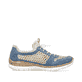Mehrfarbige Rieker Damen Slipper N42G6-90 mit einem Gummizug. Schuh Innenseite.