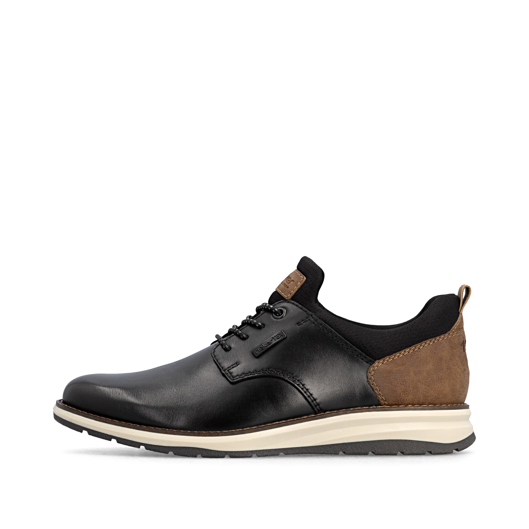 Schwarz-braune Rieker Herren Slipper 14755-00 aus Glattleder. Schuh Außenseite.