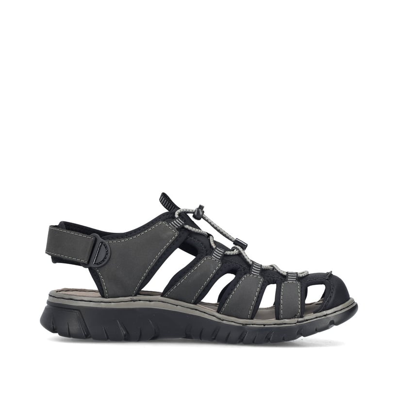 Schwarze Rieker Herren Trekkingsandalen 26770-00 mit einem Klettverschluss. Schuh Innenseite.