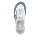 Weiße Rieker Damen Slipper 55064-80 mit Deko-Reißverschluss sowie einem Gummizug. Schuh von oben.