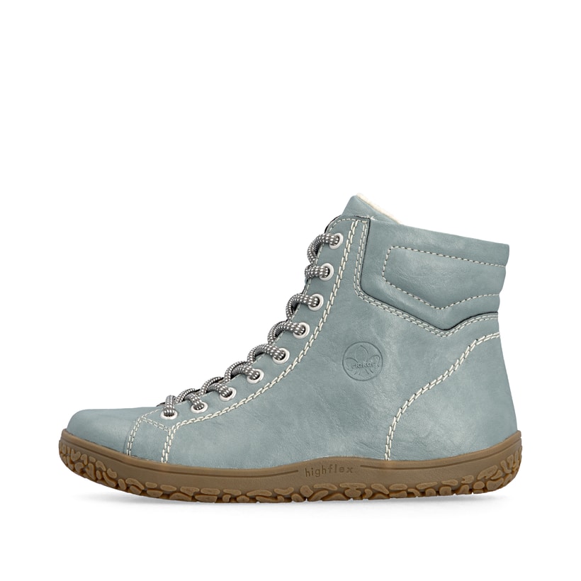 Bottes à lacets Rieker vertes pour femmes 52304-52 avec fermeture éclair. Côté extérieur de la chaussure.