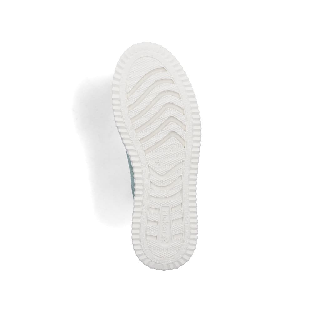 Baskets basses Rieker vertes femme N9910-52 en cuir velours avec lacets. Semelle extérieure de la chaussure.