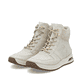 Hellbeige Rieker Damen Schnürstiefel 44555-60 mit Rieker Air Sohlenfenster. Schuhpaar seitlich schräg.