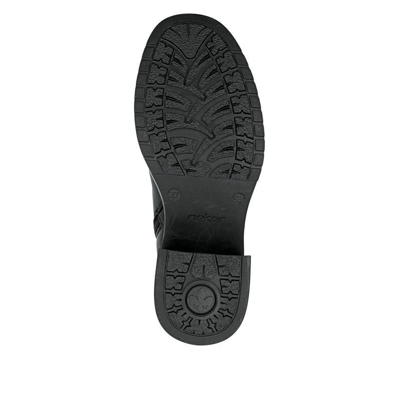 Schwarze Rieker Damen Stiefeletten Y5253-00 aus Glattleder. Schuh Laufsohle.