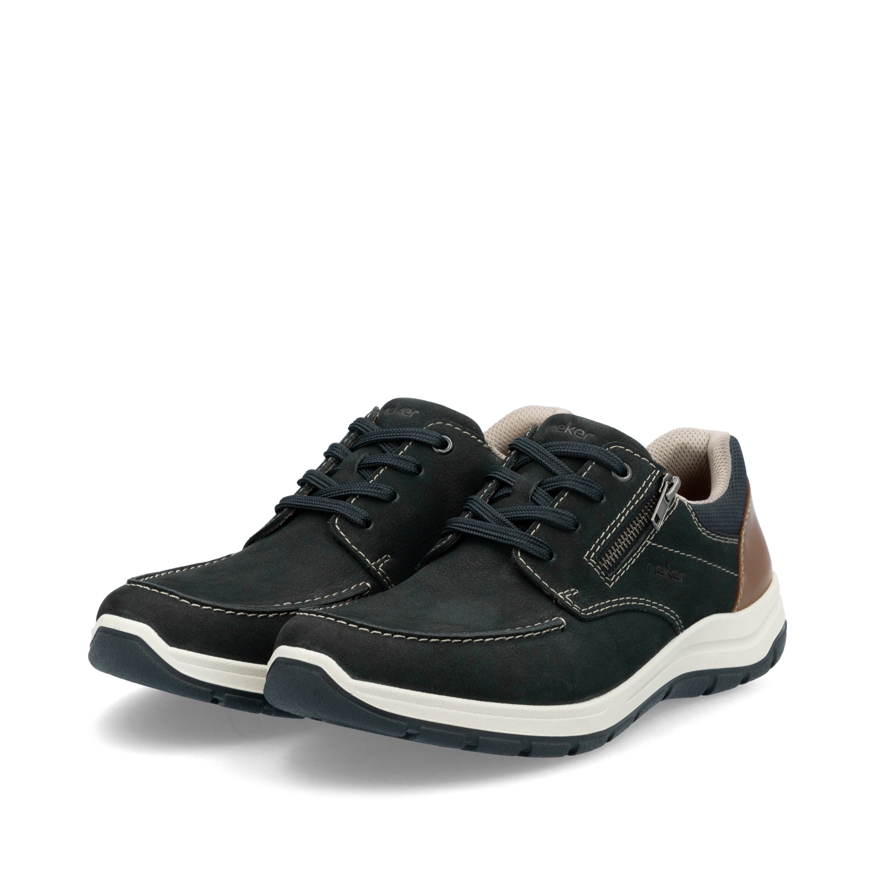 Blaue Rieker Herren Schnürschuhe 03603-14 mit moderner Spannnaht. Schuhpaar seitlich schräg.