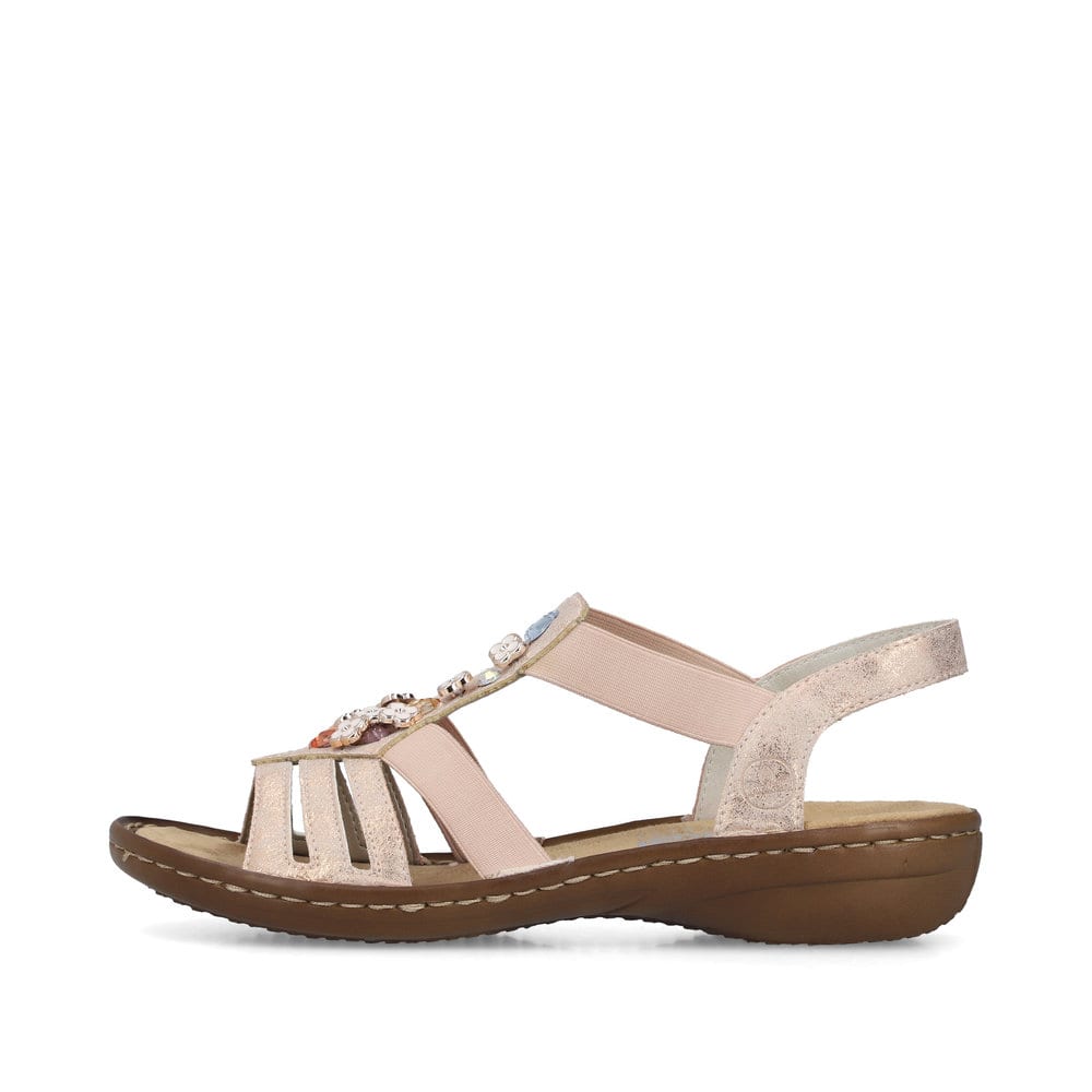 Rosane Rieker Damen Riemchensandalen 60855-31 mit Schmuckelementen. Schuh Außenseite.