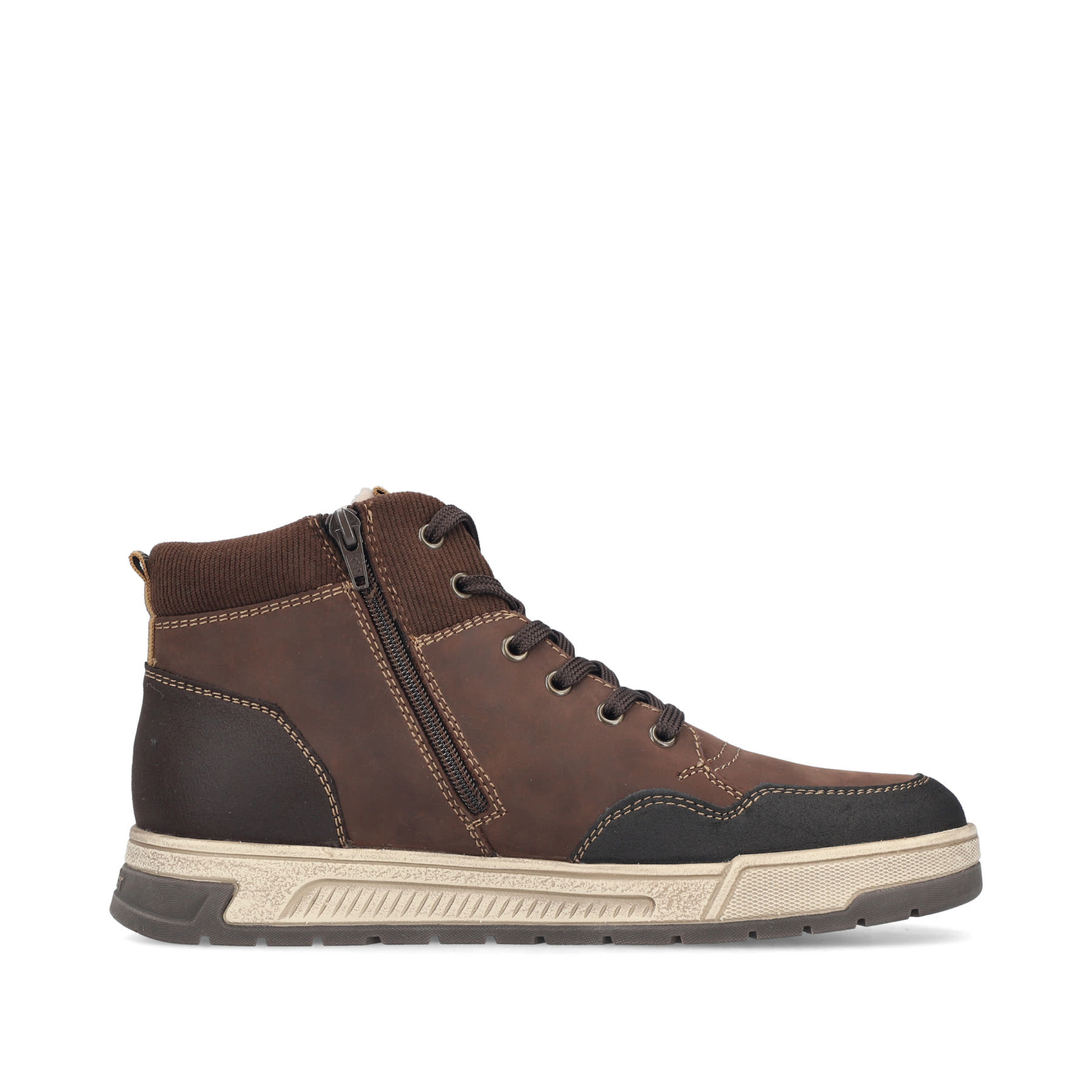 Dunkelbraune Rieker Herren Sneaker High 36042-25 aus Rauleder. Schuh Innenseite.