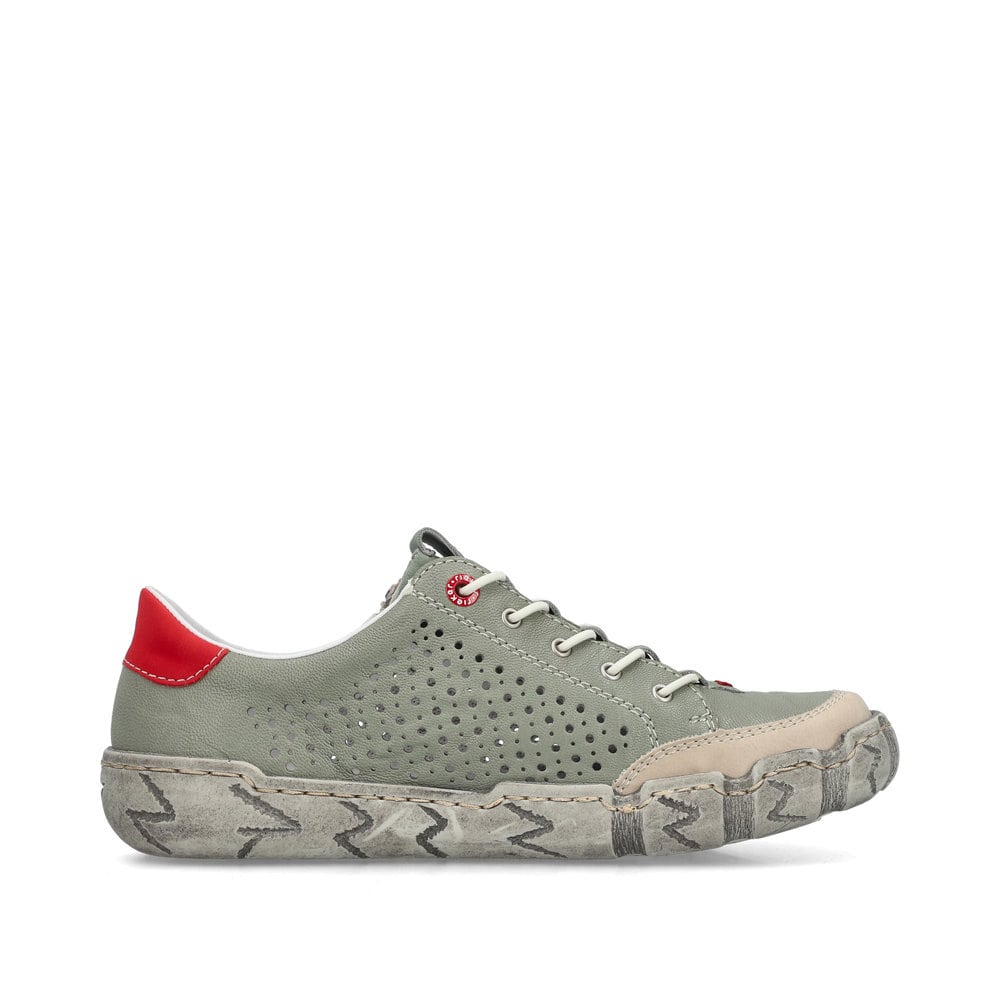 Mocassins Rieker verts pour femme L0355-52. Intérieur de la chaussure.