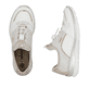 Weiße Rieker Damen Slipper L3294-80 mit einem Gummizug. Schuh von oben, liegend.