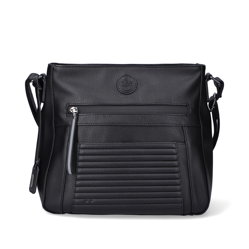 Rieker Damen Handtasche H1481-00 in Tiefschwarz aus Kunstleder mit Reißverschluss. Handtasche Vorderseite.