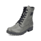 
Graugrüne Rieker Damen Biker Boots 78510-54 mit Schnürung und Reißverschluss. Schuh seitlich schräg