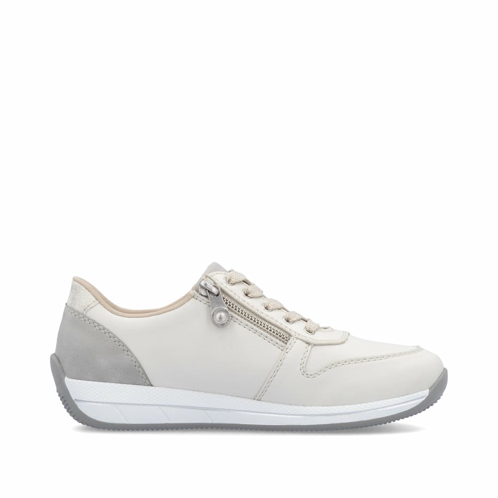 Weiße Rieker Damen Sneaker Low N1100-80 mit Reißverschluss sowie Extraweite H. Schuh Innenseite.