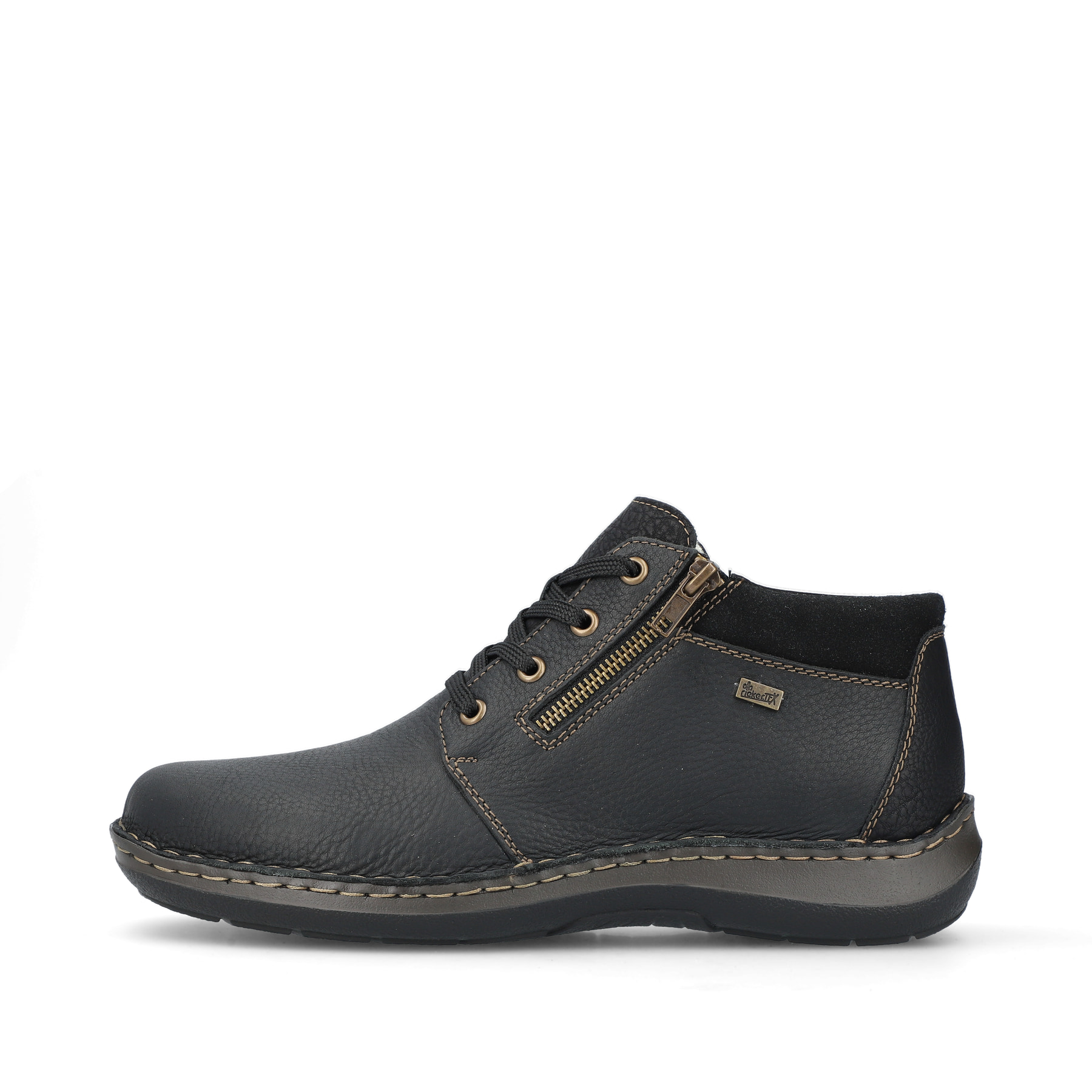 Asphaltschwarze Rieker Herren Schnürschuhe 03043-00 mit Schnürung und Reißverschluss. Schuh Außenseite