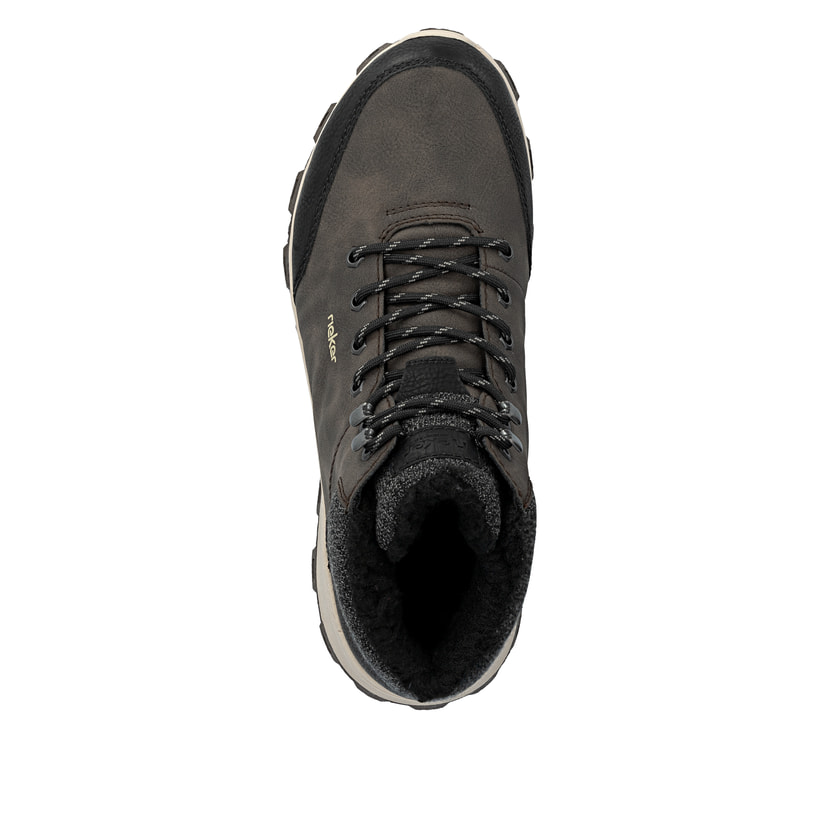 Kaffeebraune Rieker Herren Schnürstiefel 35534-25 mit einer leichten Profilsohle. Schuh von oben
