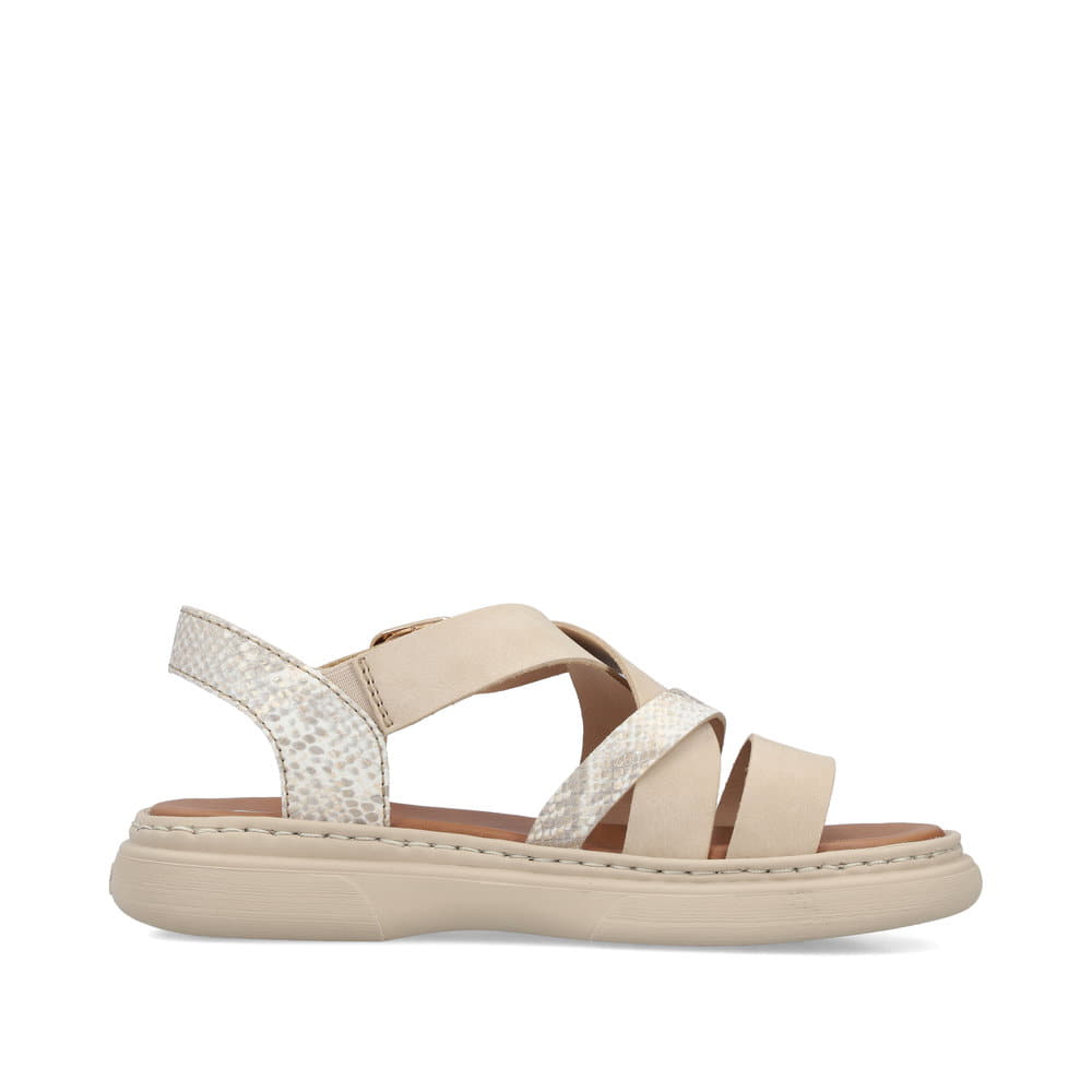 Beige Rieker Damen Riemchensandalen V3063-62 mit trendiger Schnalle. Schuh Innenseite.