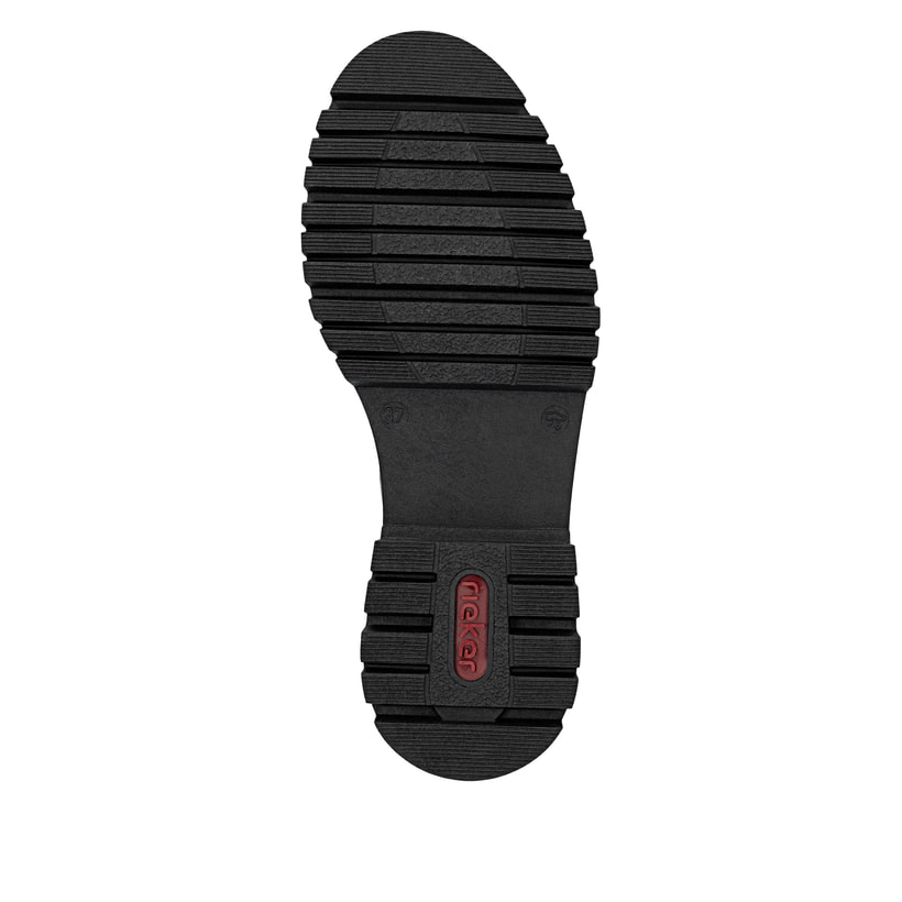 Schwarze Rieker Damen Loafer 47550-00 mit Gummizug sowie extra weicher Decksohle. Schuh Laufsohle.