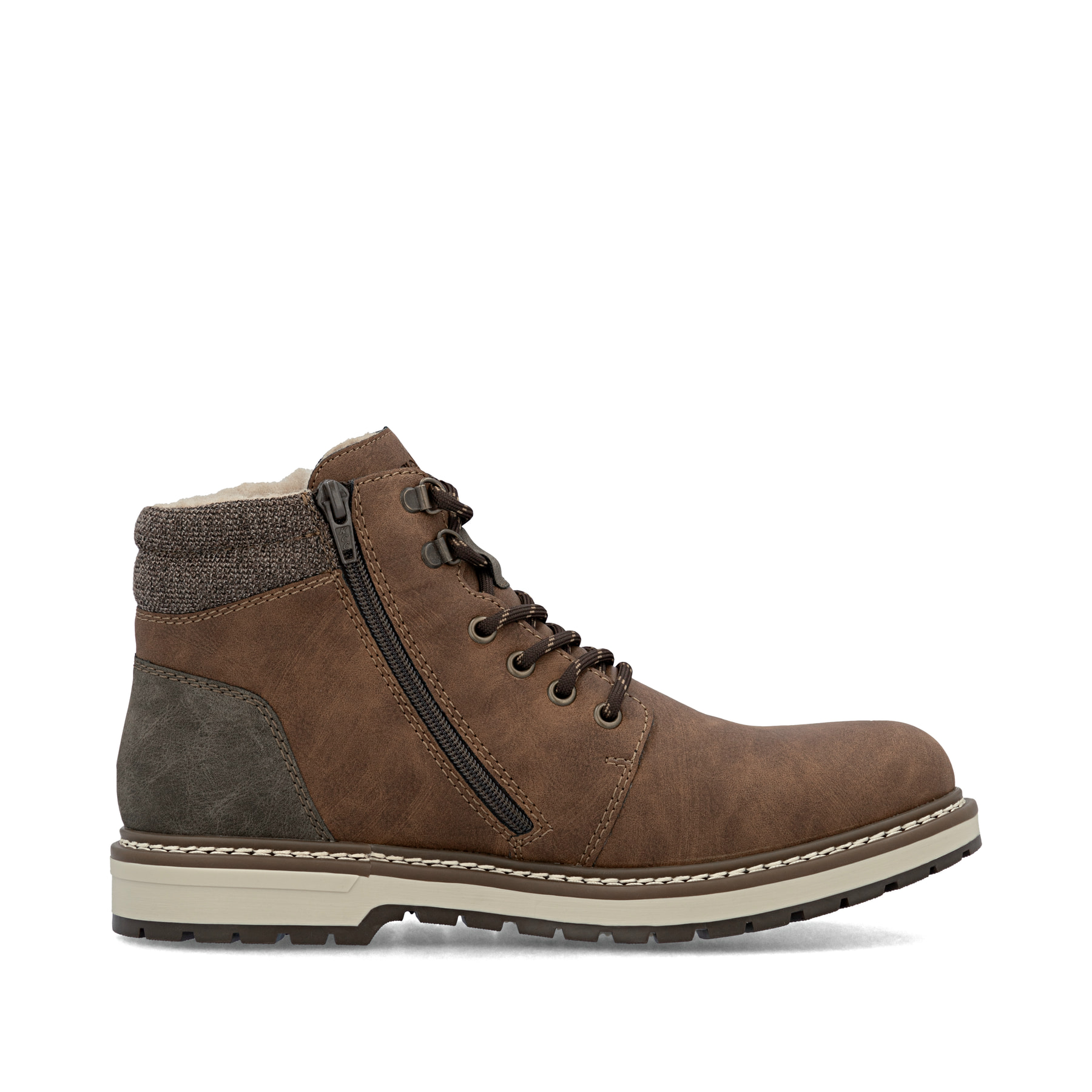Braune Rieker Herren Schnürstiefel F3811-24 mit wasserabweisender TEX-Membran. Schuh Innenseite.