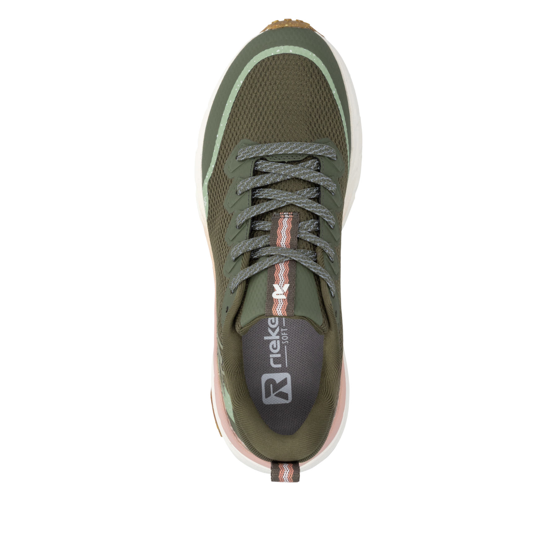 Grüne Rieker Sport Damen Sneaker Low W4501-54. Schuh von oben.