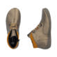 Bronzefarbene Rieker Damen Kurzstiefel 52544-90 mit einem Reißverschluss. Schuh von oben, liegend.