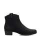 Nachtschwarze Rieker Damen Stiefeletten Y0762-00 mit einem Reißverschluss. Schuh von hinten.
