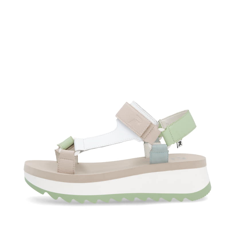 Mehrfarbige Rieker Damen Riemchensandalen W3051-90 mit einem Klettverschluss. Schuh Außenseite.