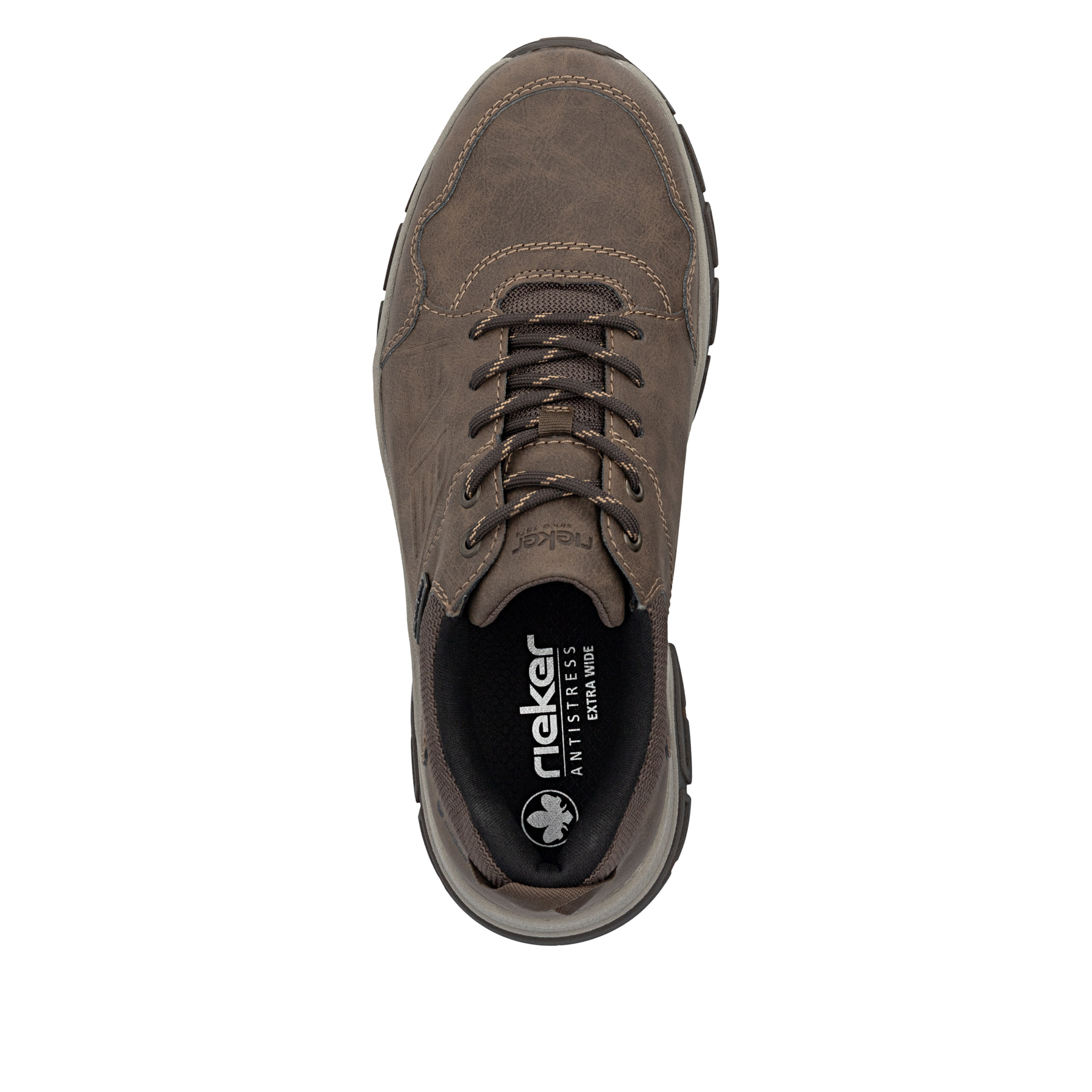 Braune Rieker Herren Schnürschuhe 30202-25 mit wasserabweisender TEX-Membran. Schuh von oben.