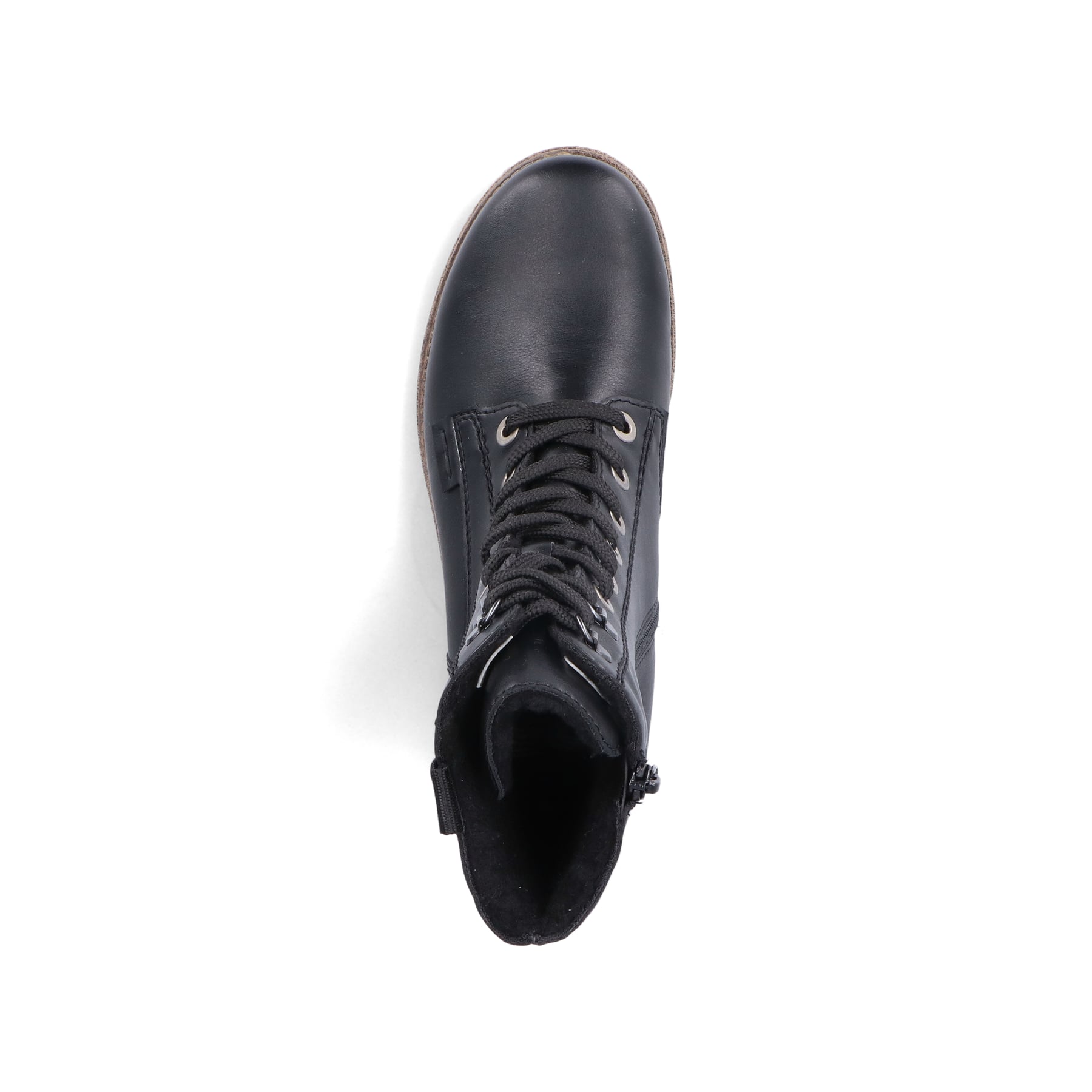 Tiefschwarze Rieker Damen Schnürstiefel 73542-00 mit Schnürung und Reißverschluss. Schuh von oben
