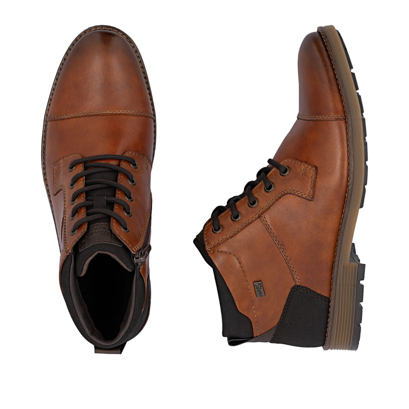 Braune Rieker Herren Schnürstiefel F4500-24 aus Glattleder. Schuh von oben, liegend.