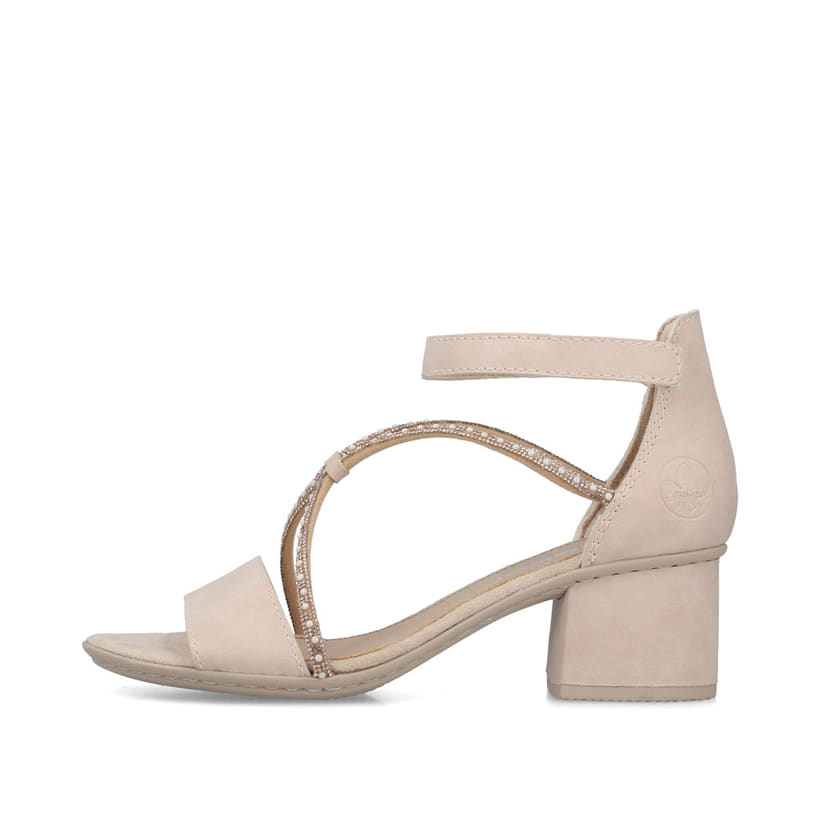 Sandales Rieker roses pour femme 64654-31 avec strass. Côté extérieur de la chaussure.