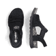Schwarze Rieker Damen Riemchensandalen 64463-01 mit modischen Raffungen. Schuh von oben, liegend.
