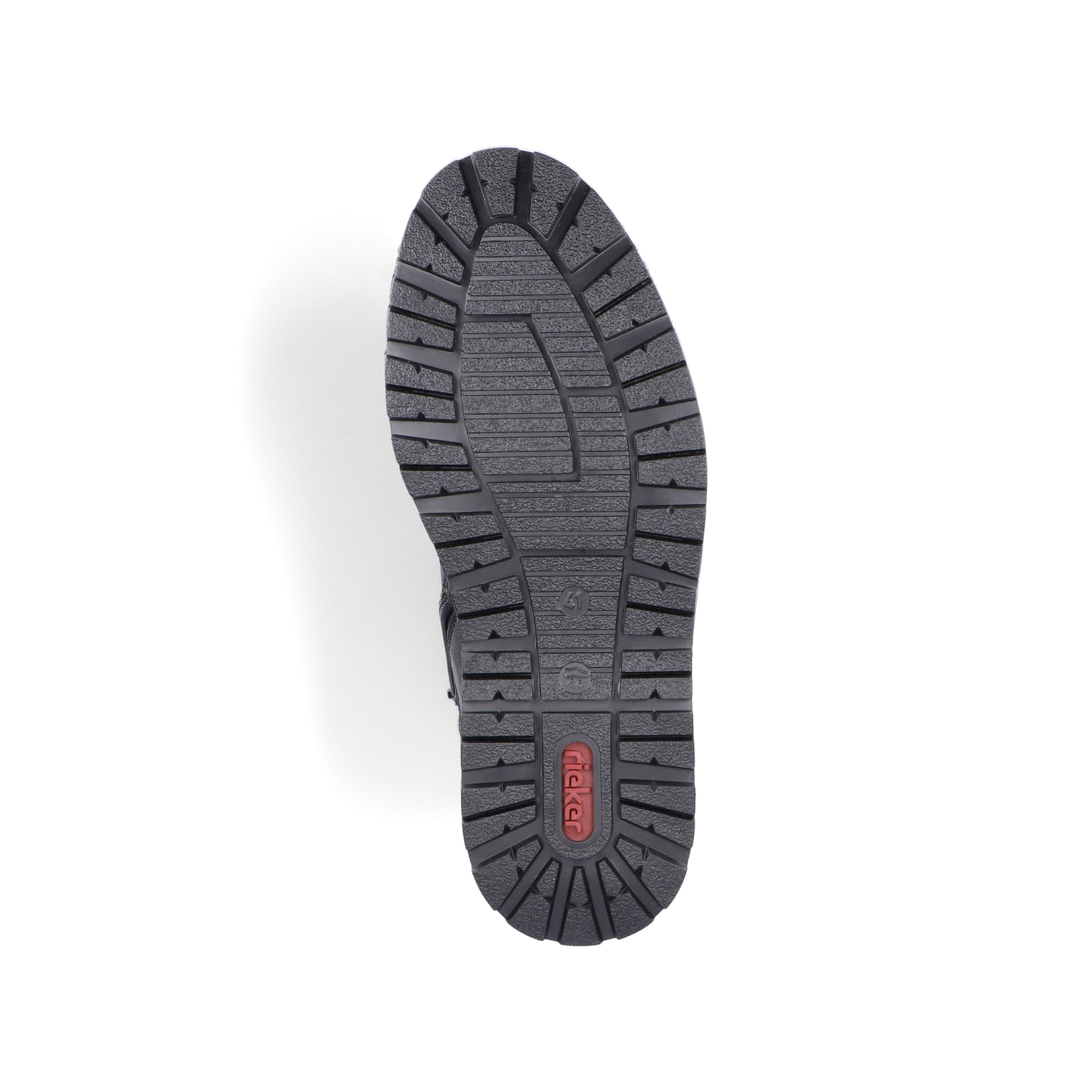 Asphaltschwarze Rieker Herren Schnürstiefel 38441-01 mit einer robusten Profilsohle. Schuh Laufsohle