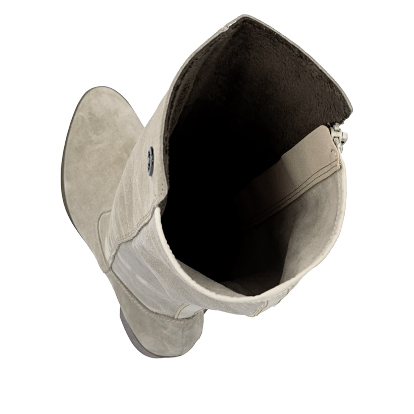 Beige Rieker Damen Hochschaftstiefel Y2050-60 mit einem Reißverschluss. Schuh von oben, liegend.