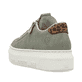 Grüne Rieker Damen Sneaker Low M1952-52 mit einem Reißverschluss. Schuh von hinten.