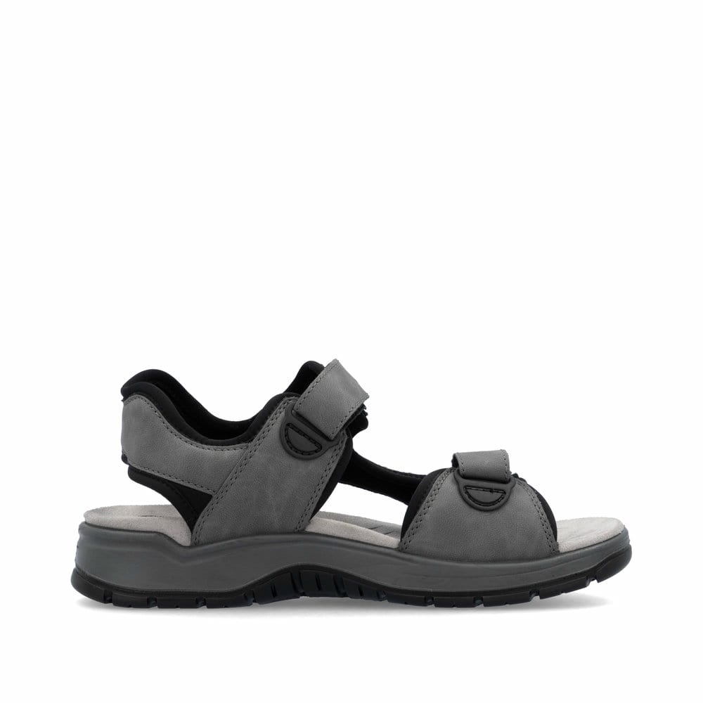 Graue Rieker Herren Trekkingsandalen 26955-42 mit einem Klettverschluss. Schuh Innenseite.