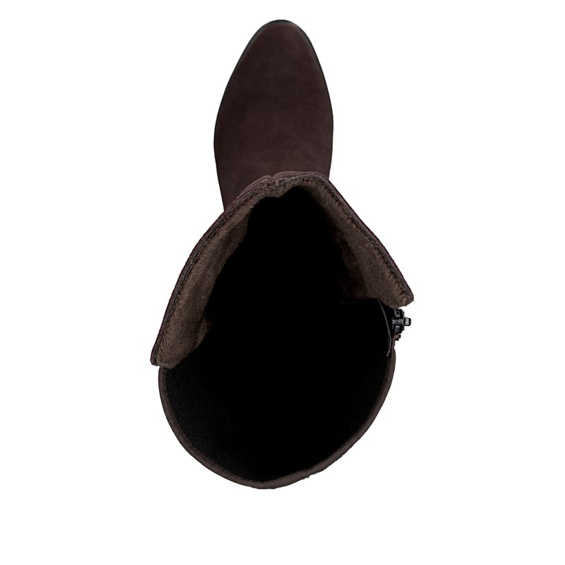 Dunkelbraune Rieker Damen Hochschaftstiefel Y2050-25 mit einem Reißverschluss. Schuh von oben.